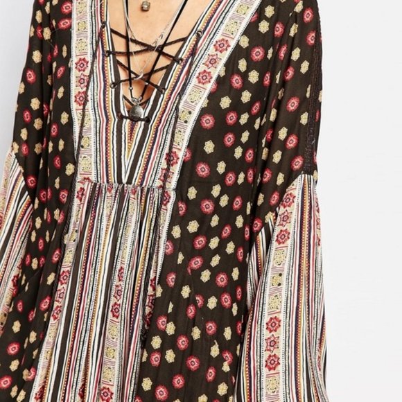 Free People Rain or Shine Boho Long Sleeve Dress in Black Size M - Picture 4 of 16